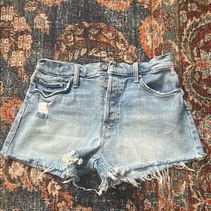 MOTHER Blue Jean Shorts Distressed Frayed Hem